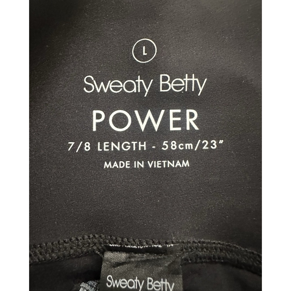 Sweaty Betty Black Leggings Power 7/8 Length Pockets L US 12 Halle Berry Collab - Picture 5 of 5